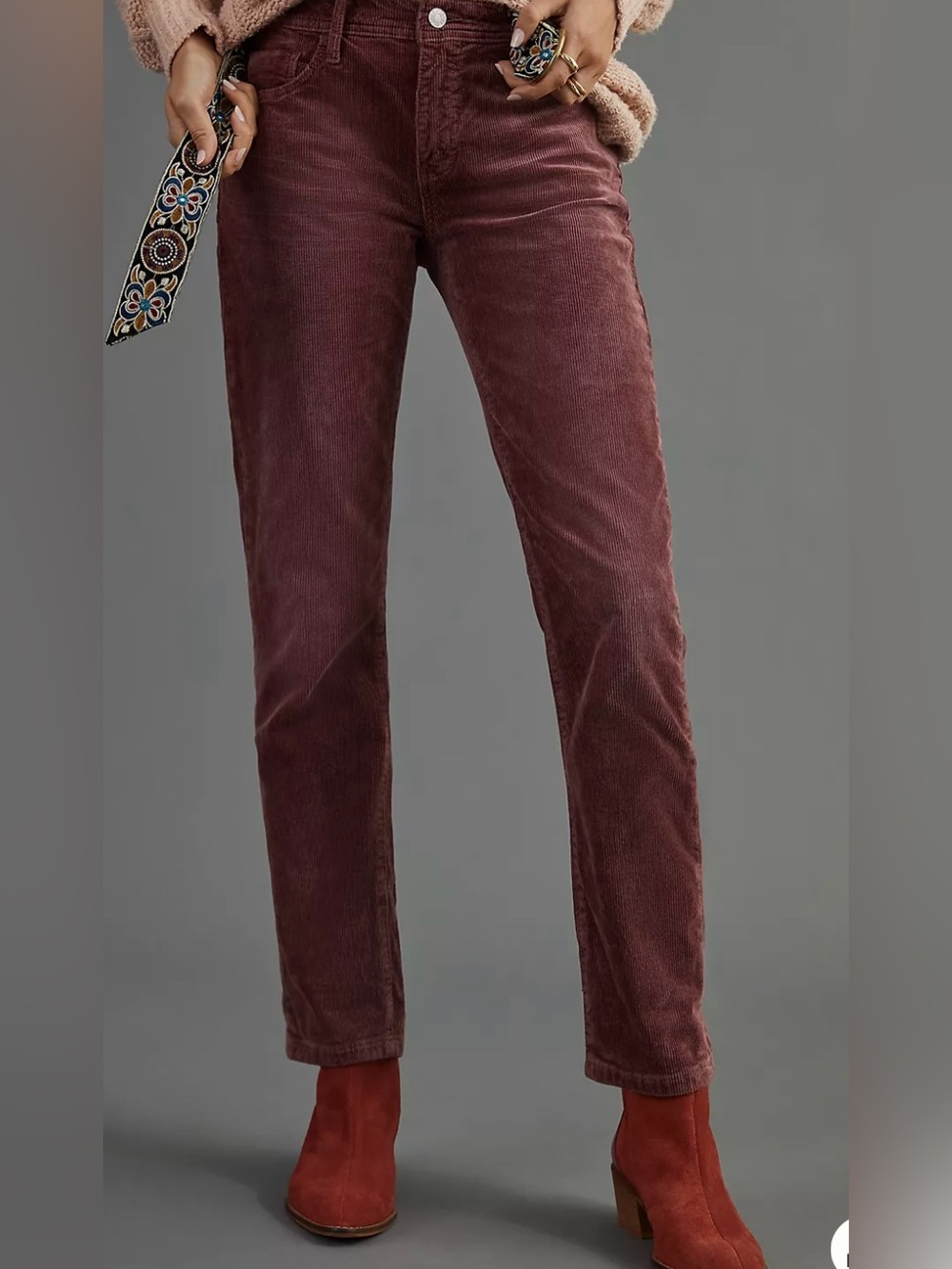 Pilcro by Anthropologie Dark Mauve Corduroy Straight-Leg Corduroys - Size 29